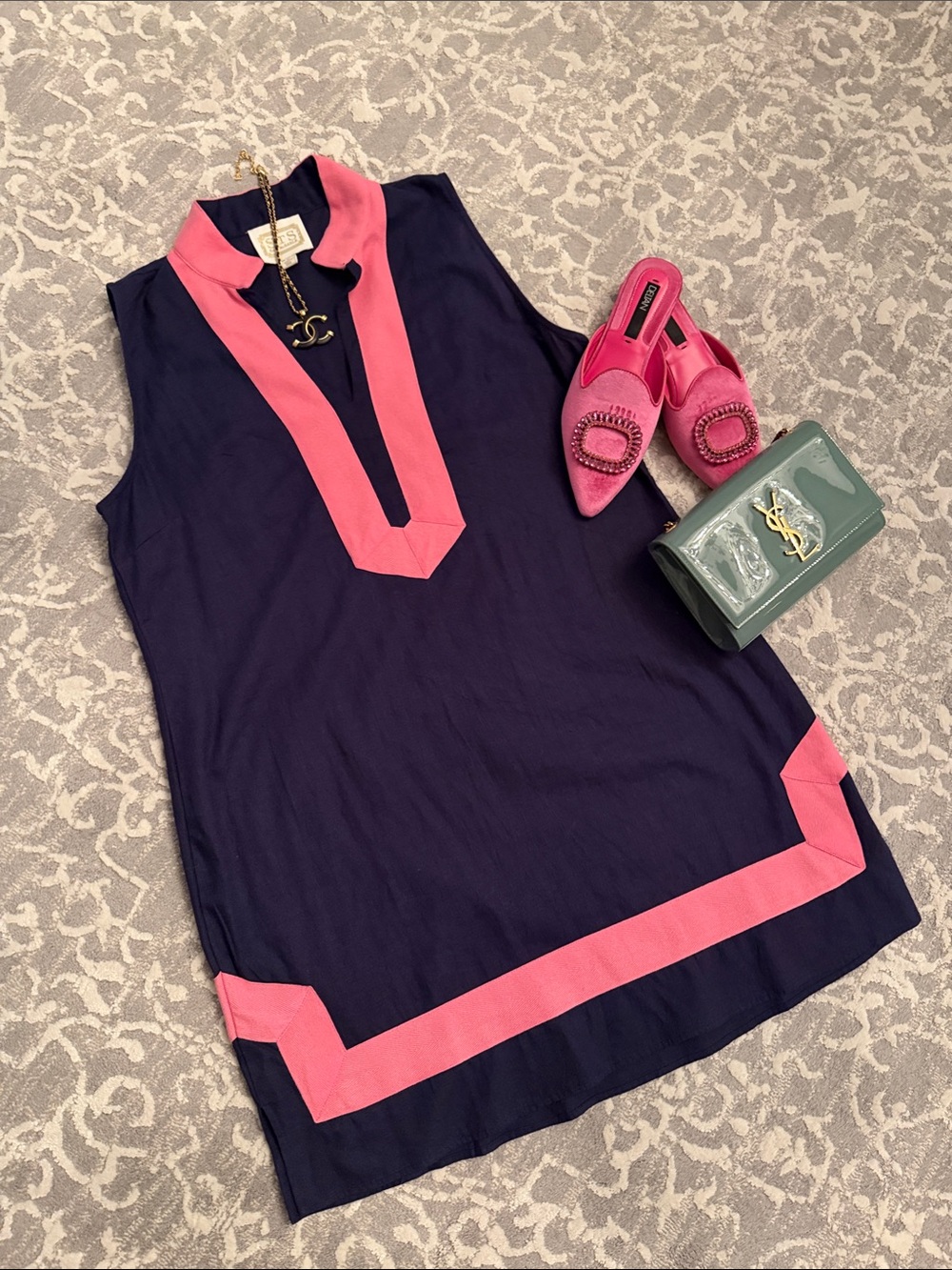 Sail to Sable Navy Tunic with Pink Contrast Trim